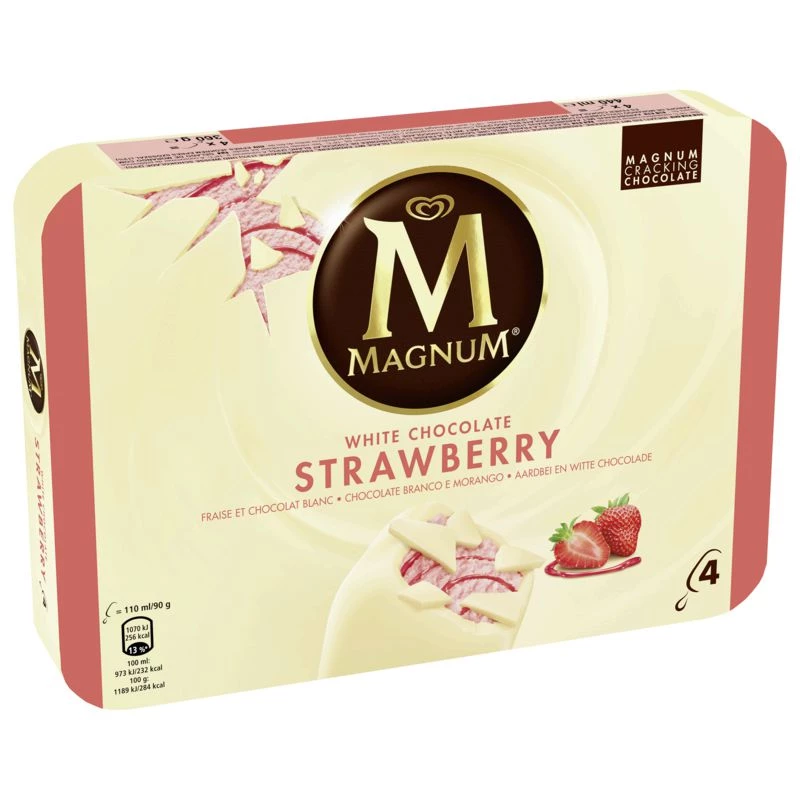 Helado de chocolate blanco y fresa x4 - MAGNUM