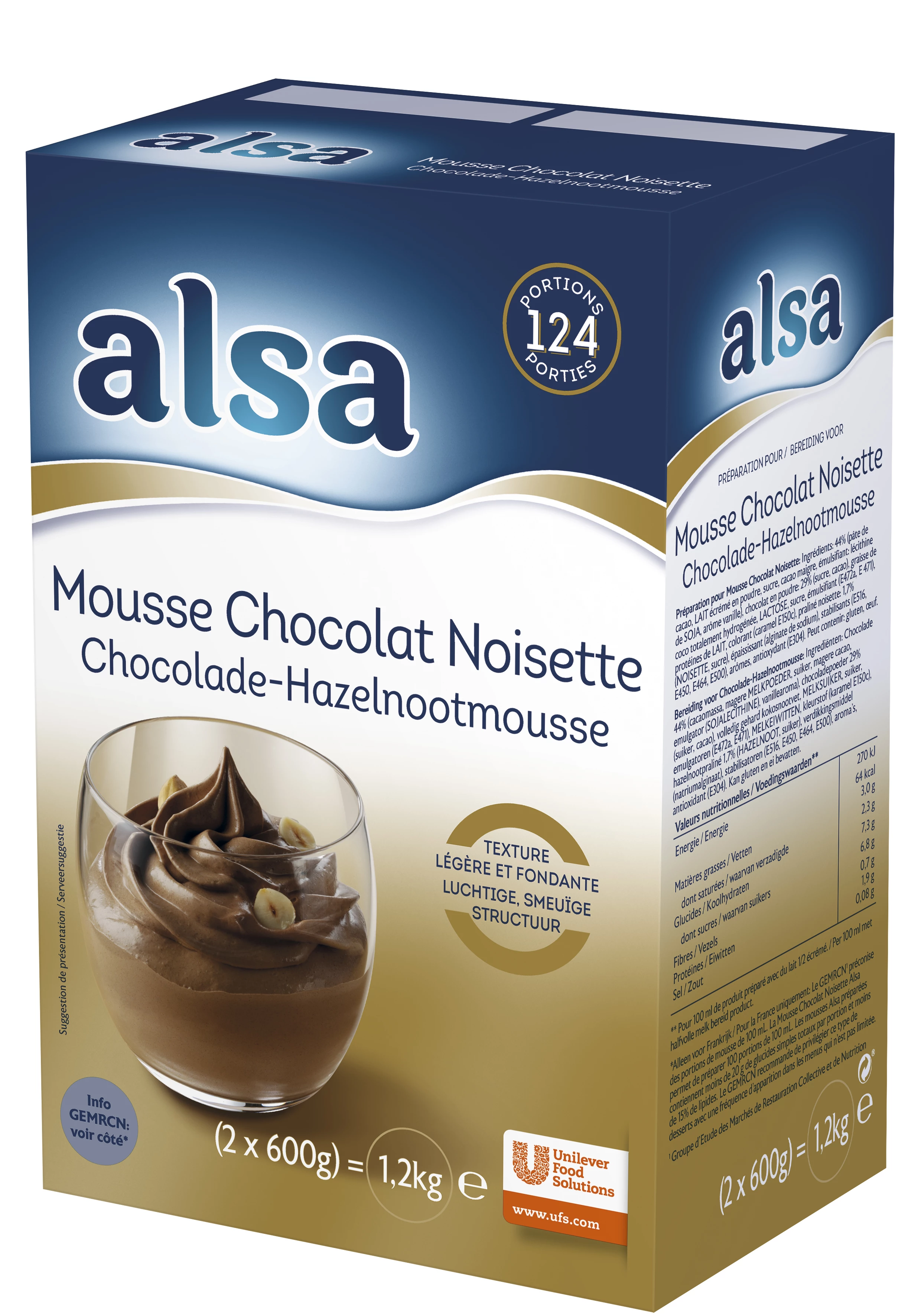 Alsa Mousse Chocolat/noisette 1,2kg 124 Portions