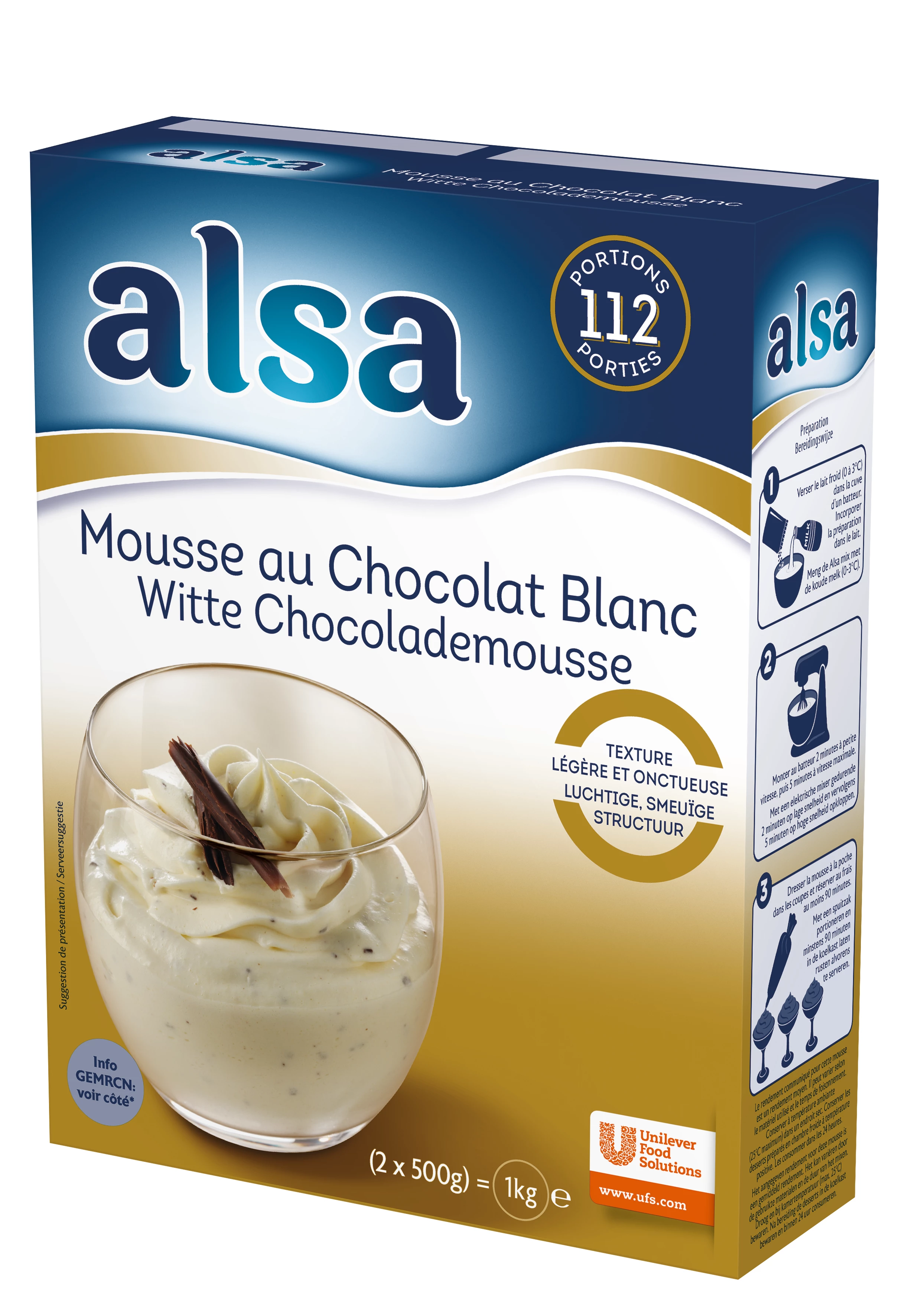 Alsa Mousse Au Chocolat Blanc 1kg 112 Portions