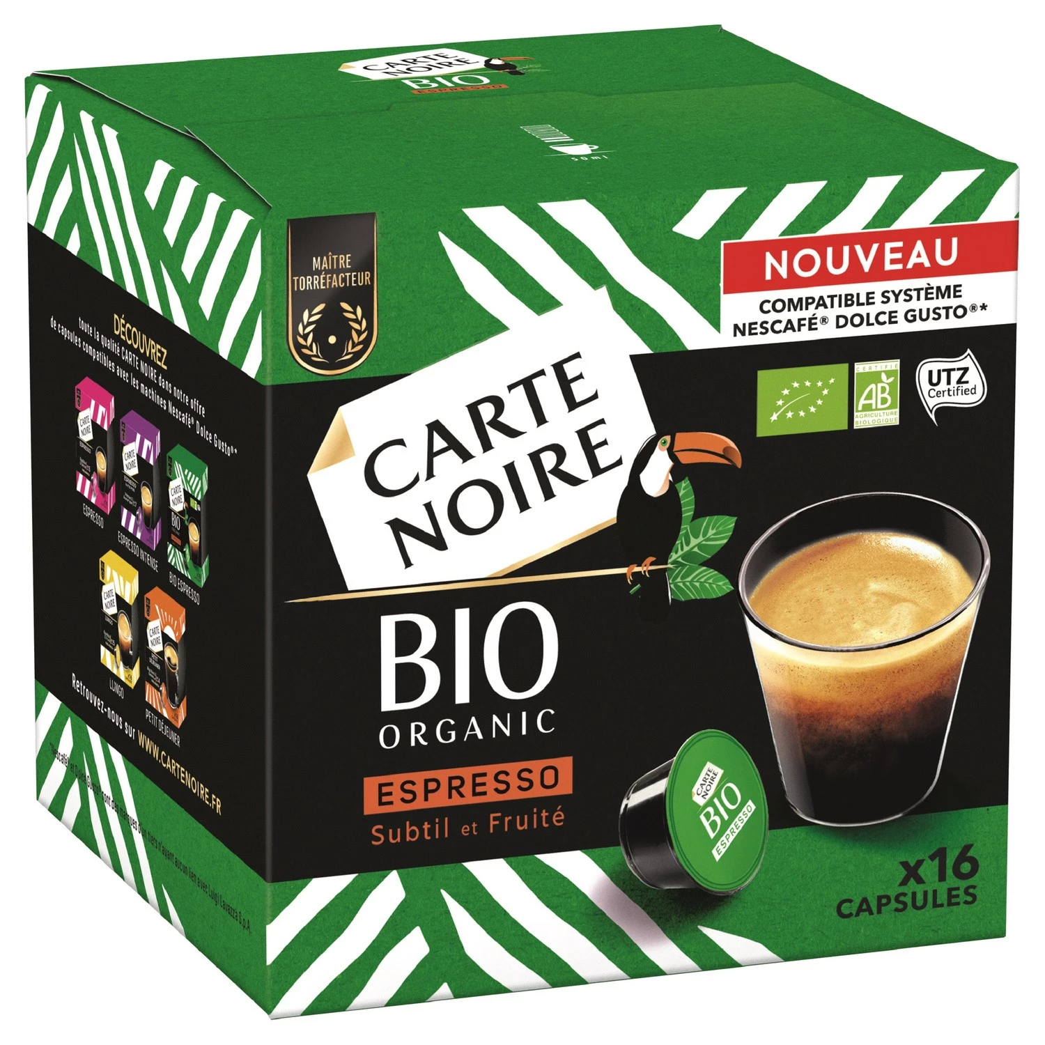 Biologische subtiele en fruitige espressokoffie x16 capsules 128g - CARTE NOIRE