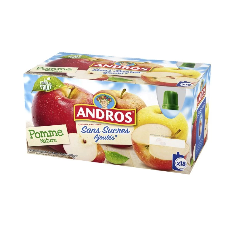 Compote pomme nature sans sucres ajoutés 18x90g - ANDROS