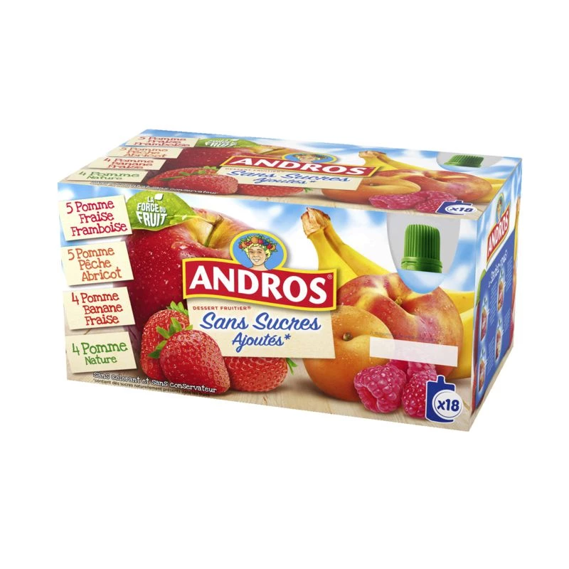 Compote en gourde aux fruits sans sucres ajoutés 18x90g - ANDROS