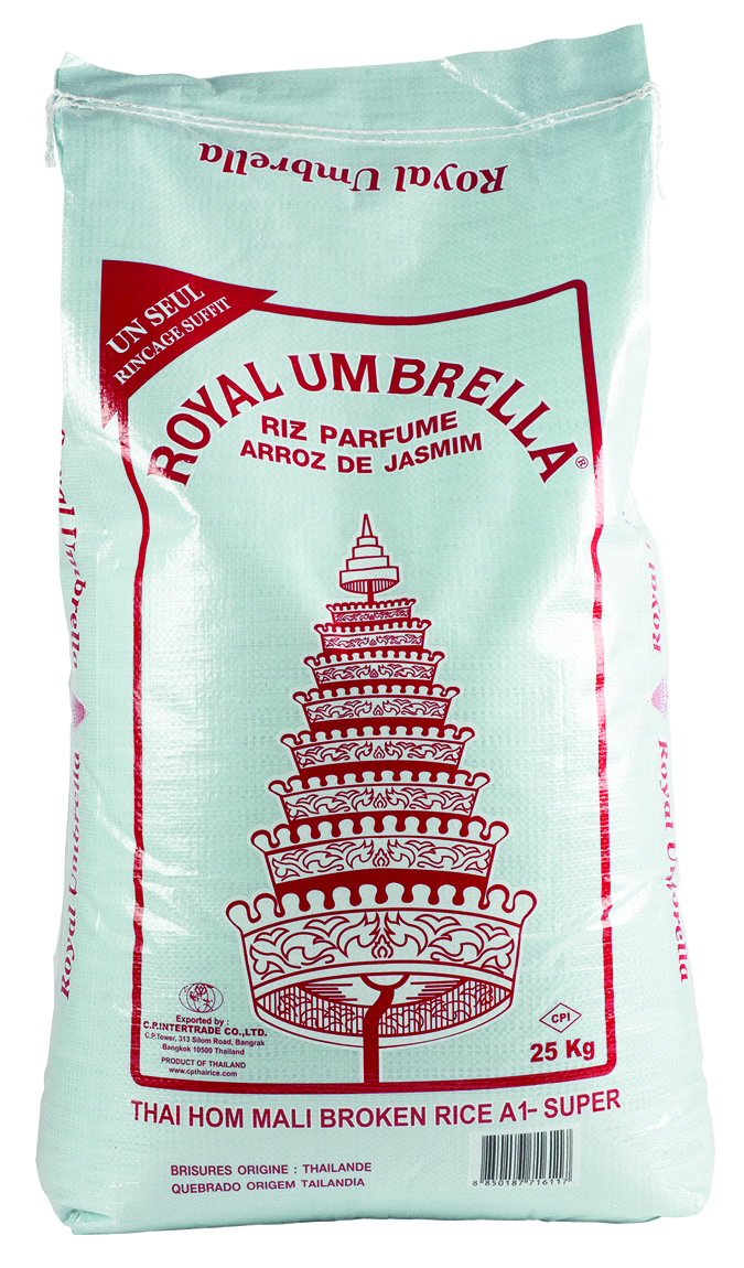 Arroz tailandés partido 2 x Sabor paraguas real (saco de 25 kg) - Royal Umbrella