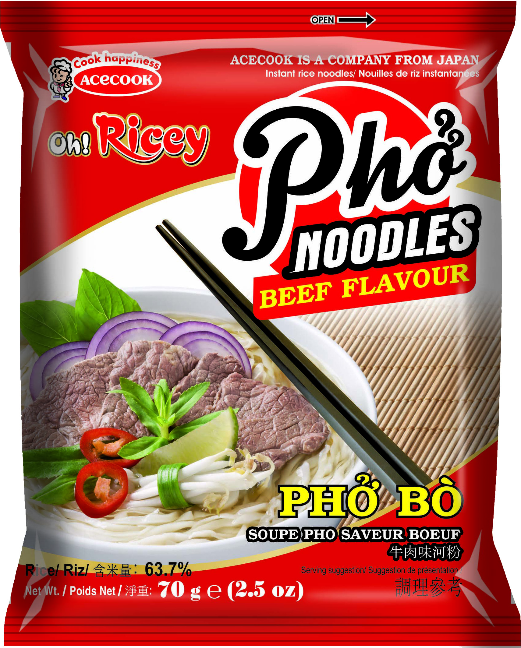 Gold Instant Beef Rice Noodles 24 X 70 Gr - Acecook