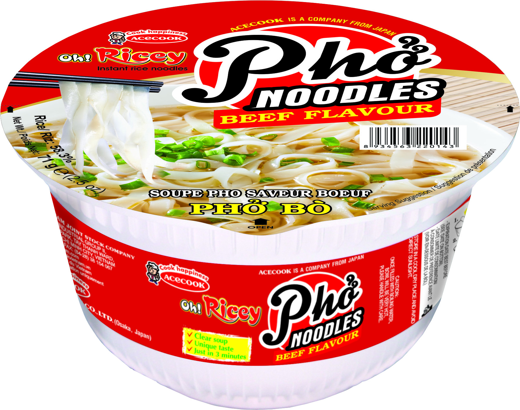 Gold Instant Beef Rice Noodles 12 X 71 Gr - Acecook