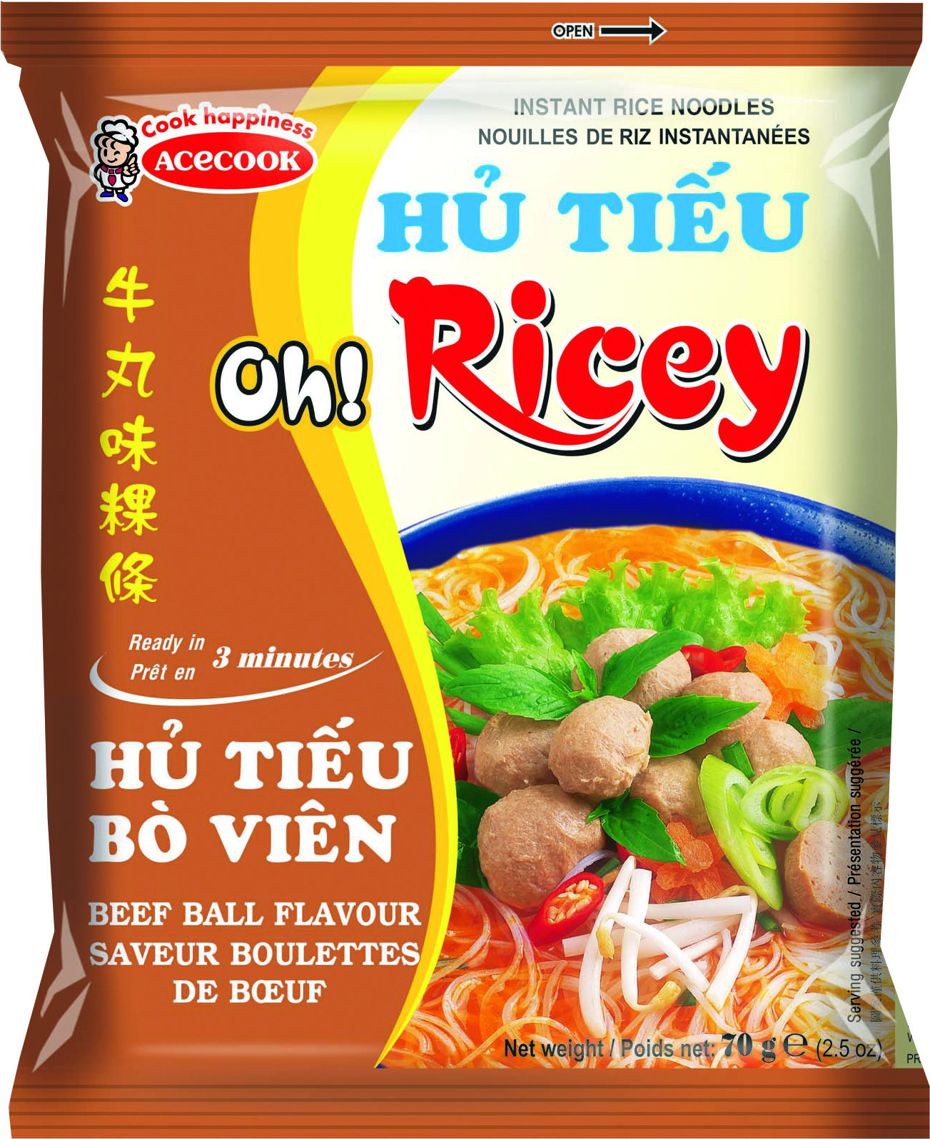 黄金即食牛肉 Boulett 米粉 24 X 70 Gr - Acecook