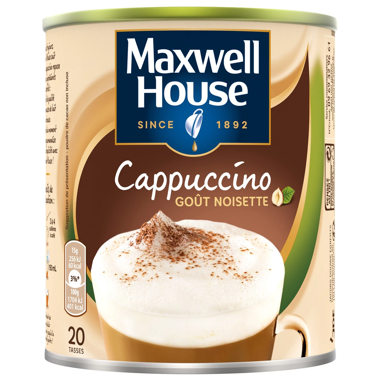 Cappuccino soluble goût noisette 305g - MAXWELL HOUSE