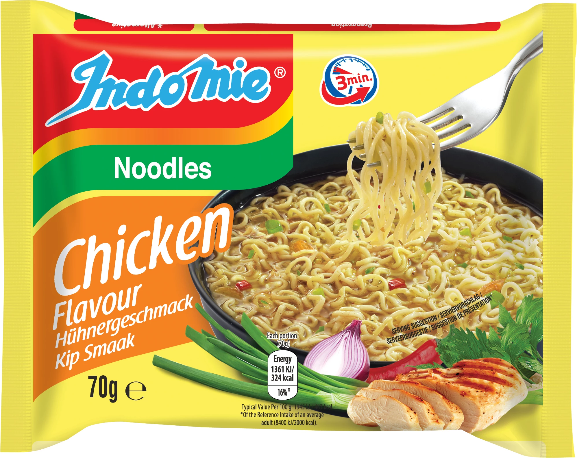 Noodles istantanei al pollo Confezione da 5 8 X 5 X 70 Gr - Indomie