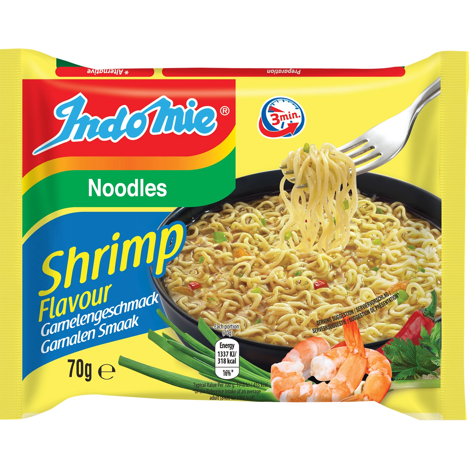 Instant noodles. Shrimps 40 X 70 Gr - Indomie