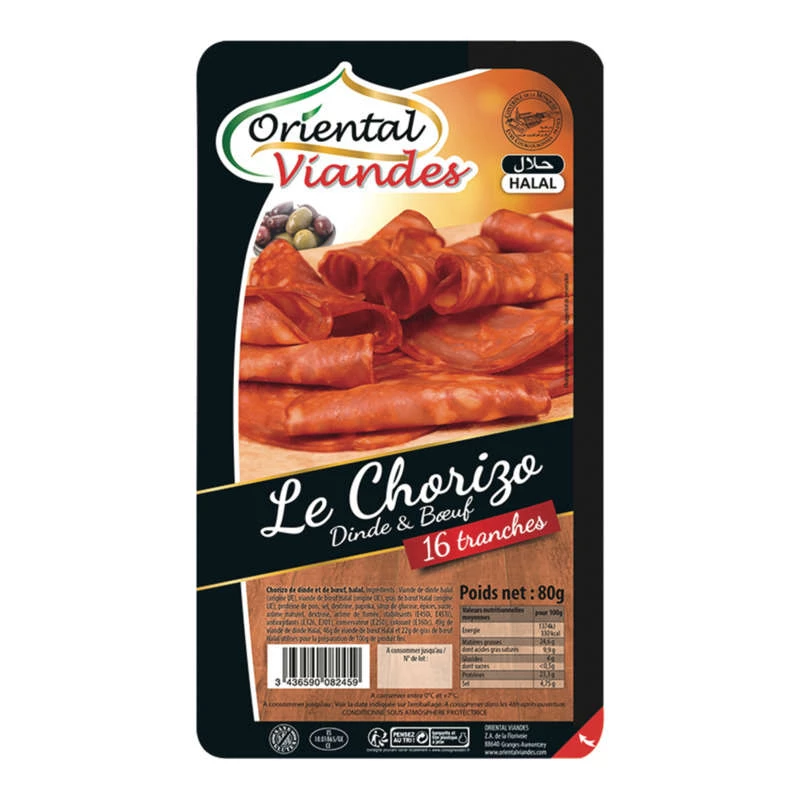Chorizo Dinde et Boeuf Halal 80g - ORIENTAL VIANDES
