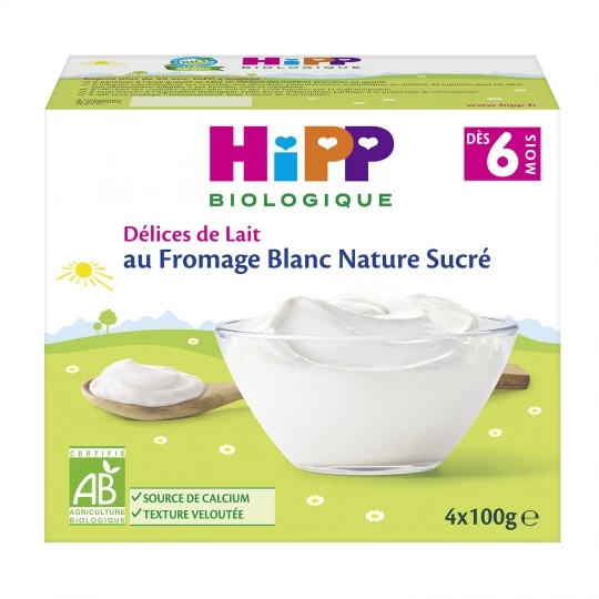 Dessert bébé Bio au fromage blanc nature sucré dès 6mois 4x100g - HIPP