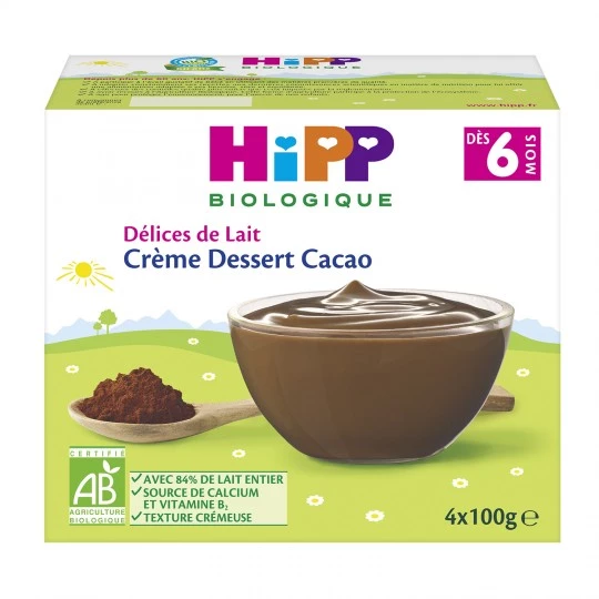 Crème dessert au cacao Bio dès 6mois 4x100g - HIPP