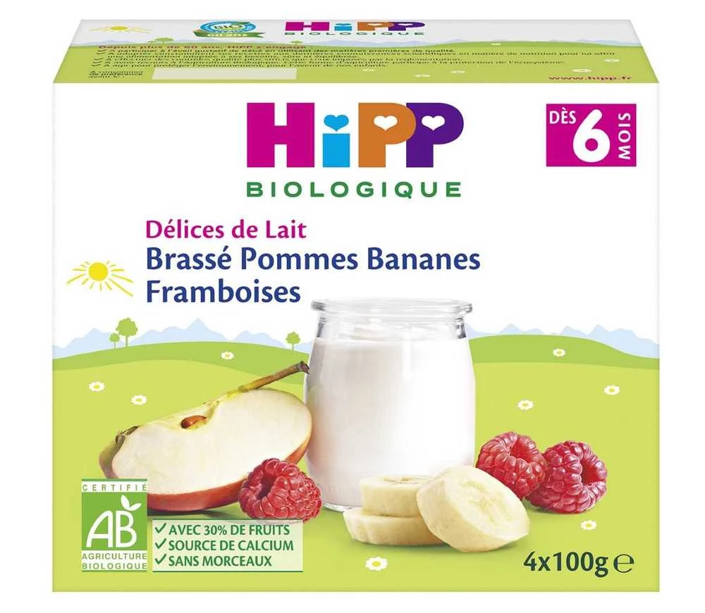 Органические вареные яблоки/бананы/малина с 6 месяцев 4x100г - HIPP