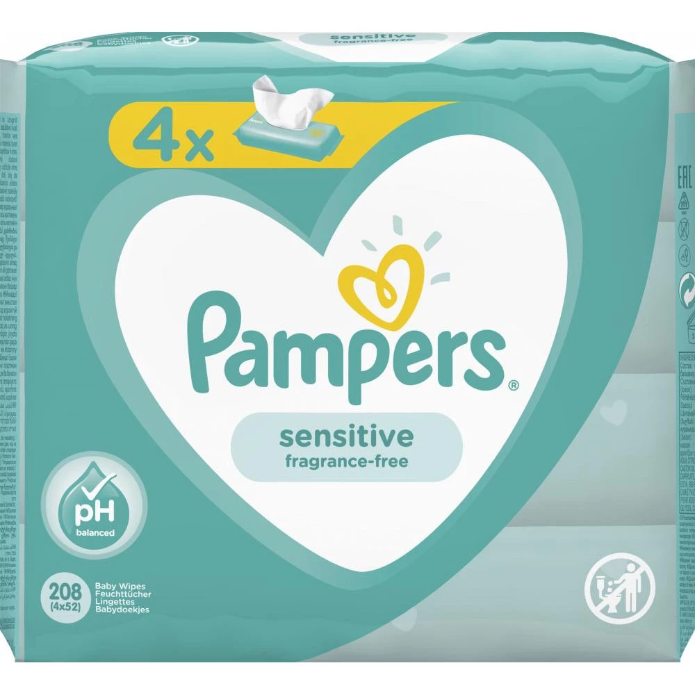 Lingettes sensitive 4x52 - PAMPERS