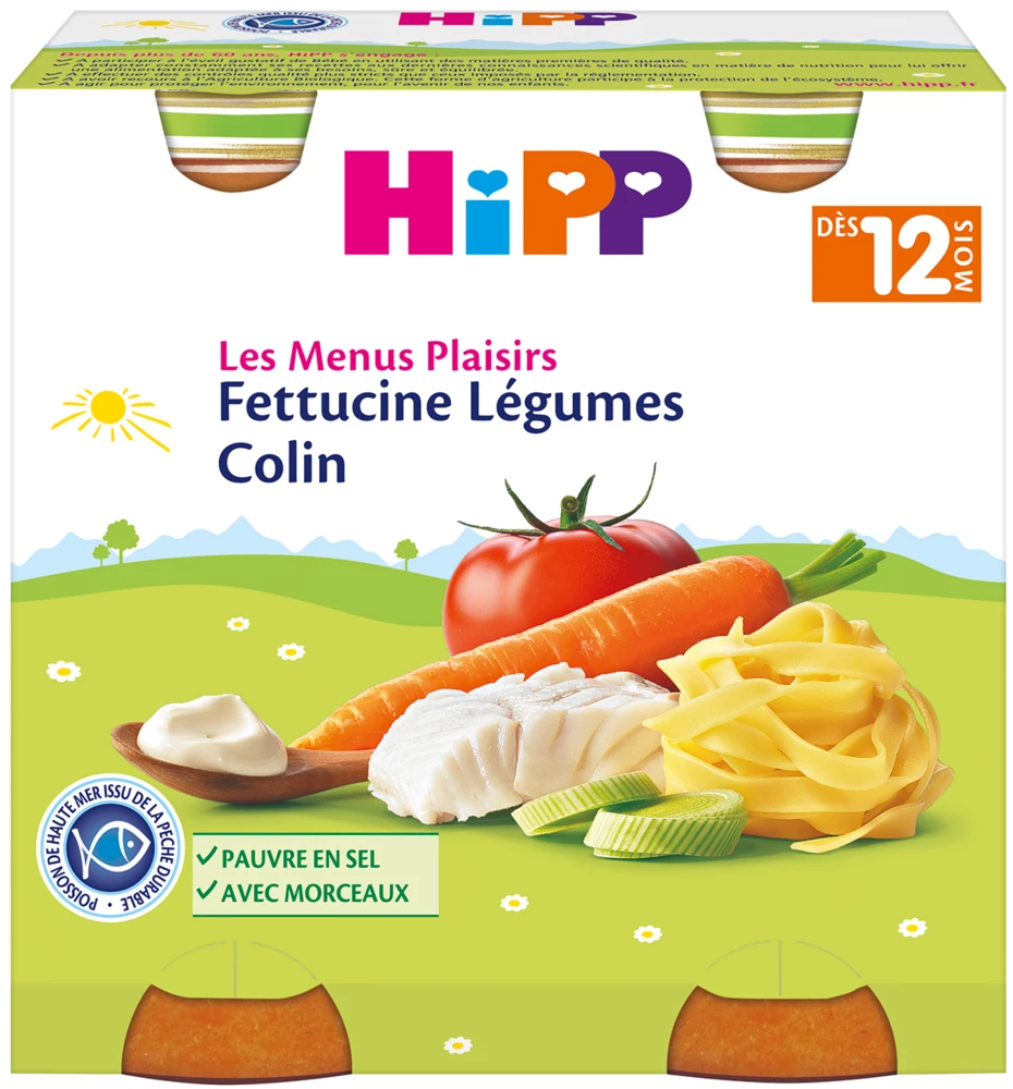 Petits pots pâtes/ légumes/ colin dès 12 mois 2x250g - HIPP