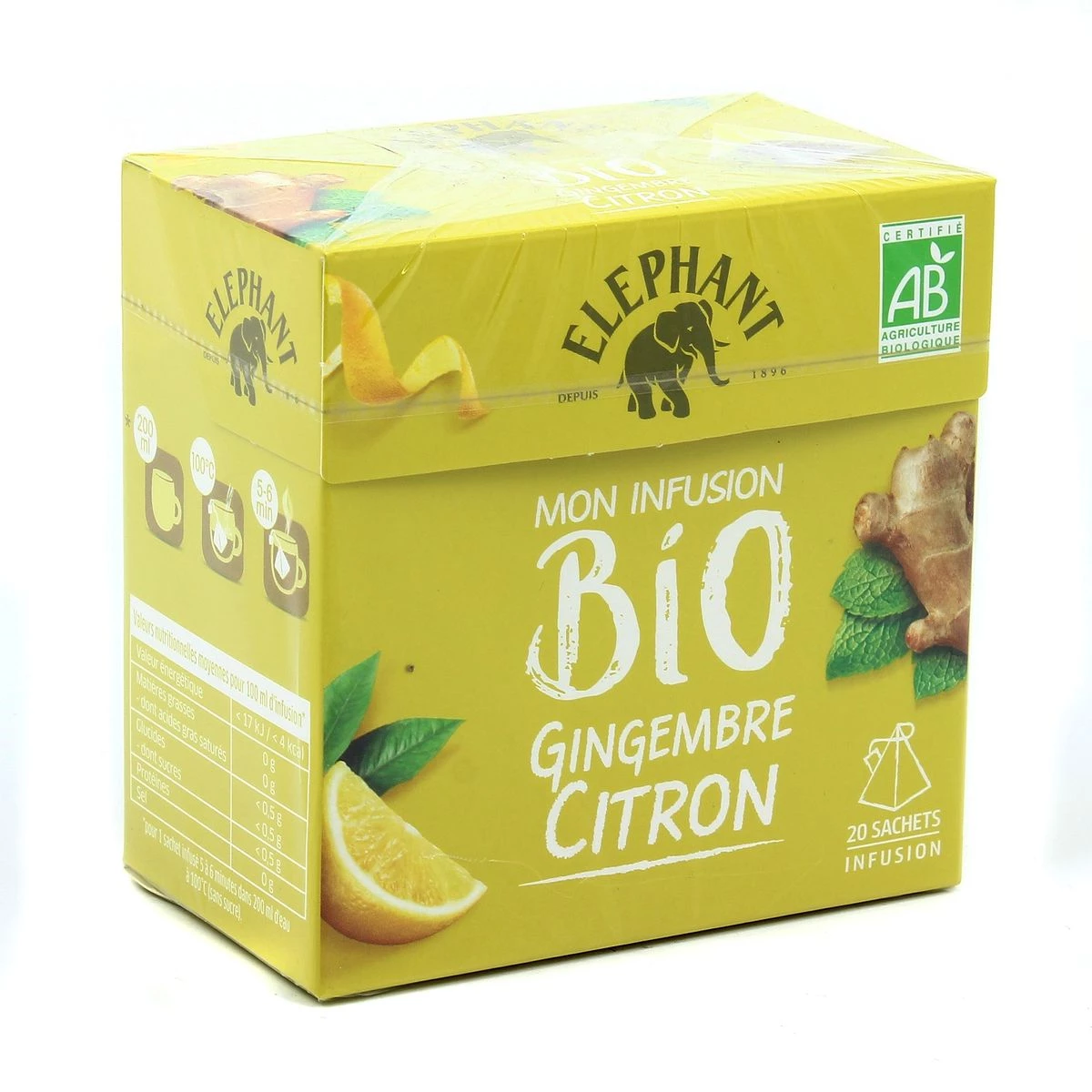 Mon infusion bio gingembre, citron x20 34g - ELEPHANT