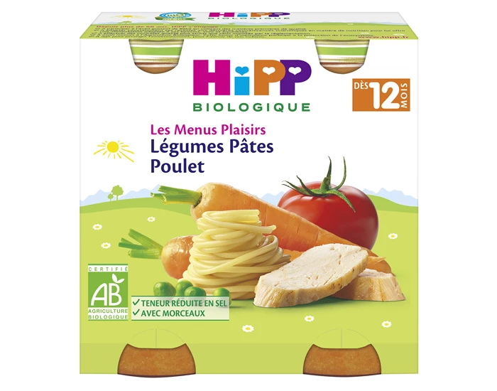 Petits pots Bio légumes/ pâtes/ poulet dès 12mois 2x250g - HIPP
