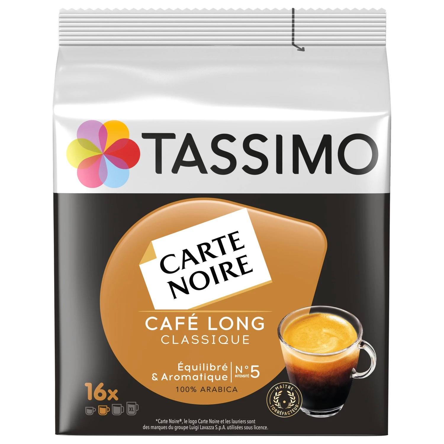 بطاقة القهوة السوداء الكلاسيكية الطويلة رقم 5 × 16 104 جرام - TASSIMO