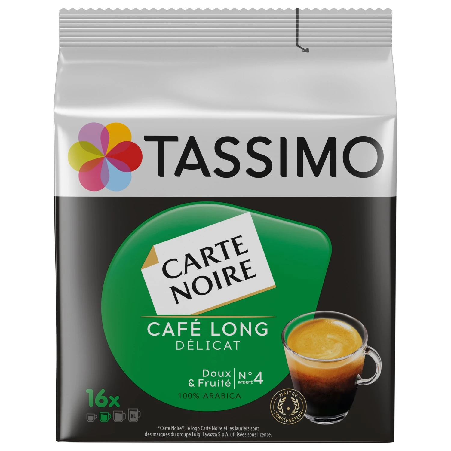 Fijne lange koffie zwarte kaart nr. 4 x16 peulen - TASSIMO