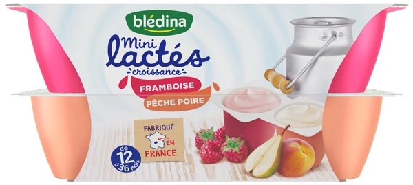 Dessert bébé mini lactés framboise/ pêche/ poire dès 12 mois 12x55g - BLEDINA