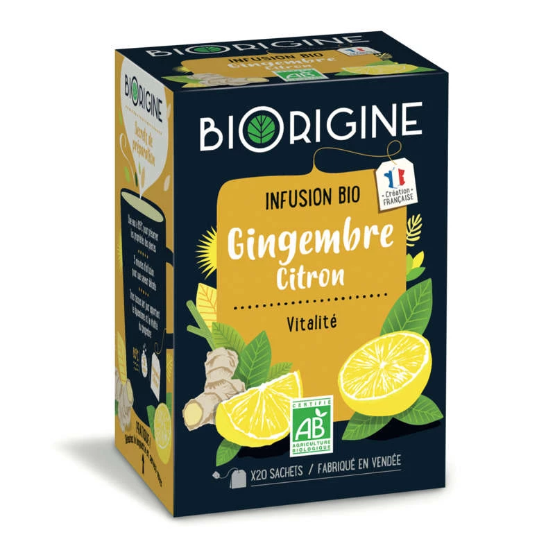 Infusão Orgânica de Gengibre e Limão 20 saquetas - BioRIGINE