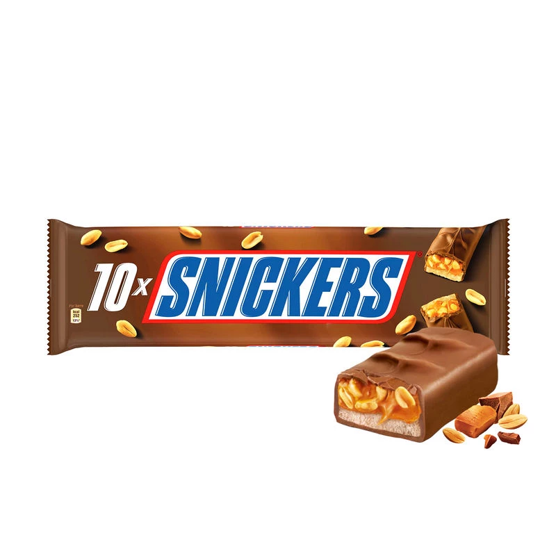 Barras de chocolate recheadas com amendoim e caramelo x10 500g - SNICKERS