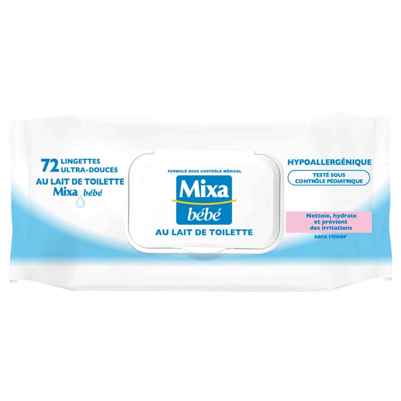 Lingettes ultra-douces au lait de toilette x72 - MIXA
