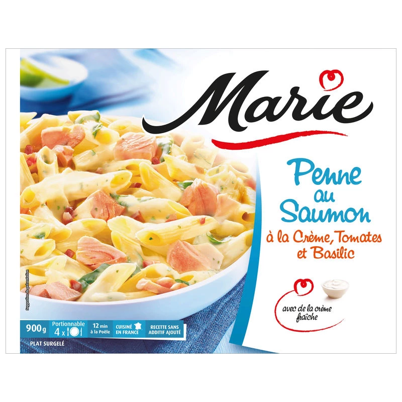 Penne with salmon, cream, tomato, basil 900g - MARIE