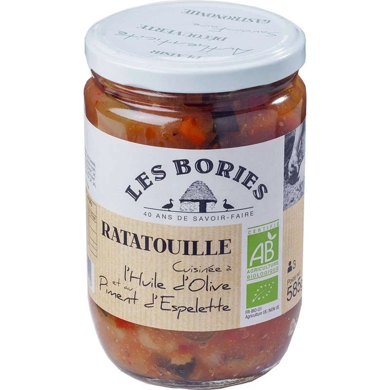 Ratatouille, gekocht in Olivenöl und Bio-Espelette-Pfeffer, 585 g - LES BORIES