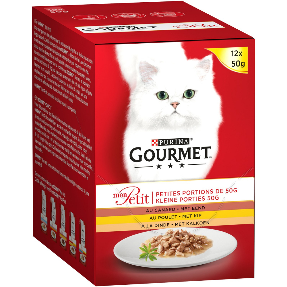 Корм Gourmet с курицей, уткой и индейкой для кошек 12x50 г - PURINA