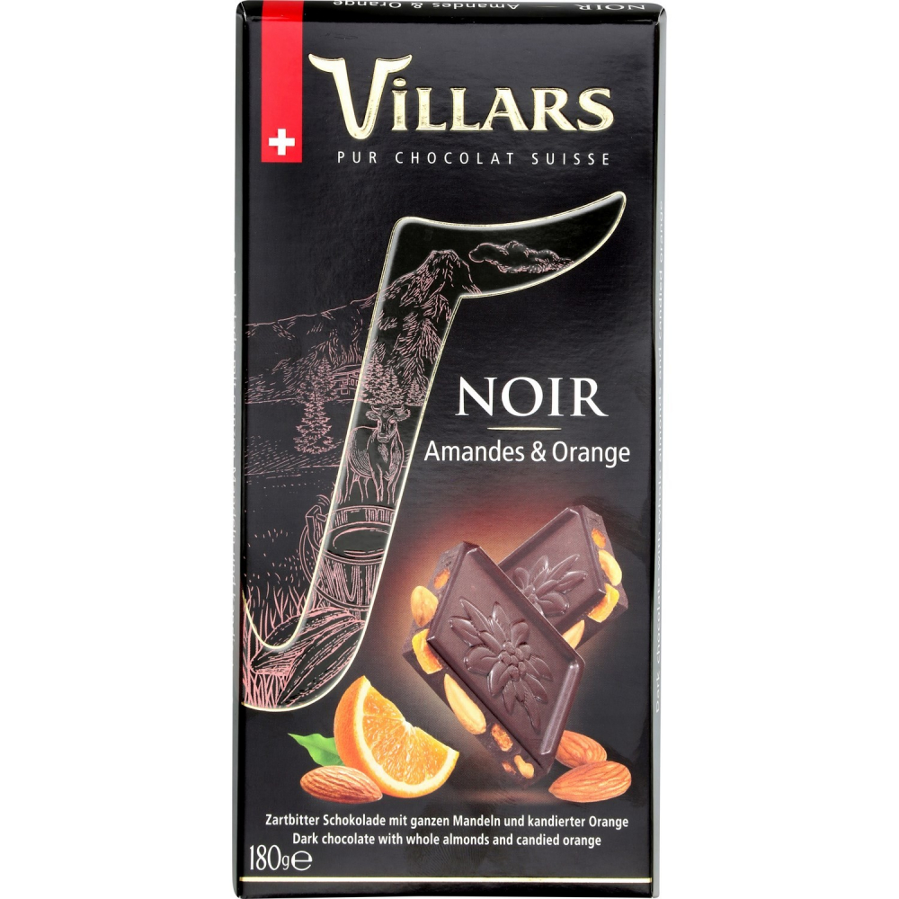 Плитка темного шоколада с миндалем и апельсином 180г - VILLARS
