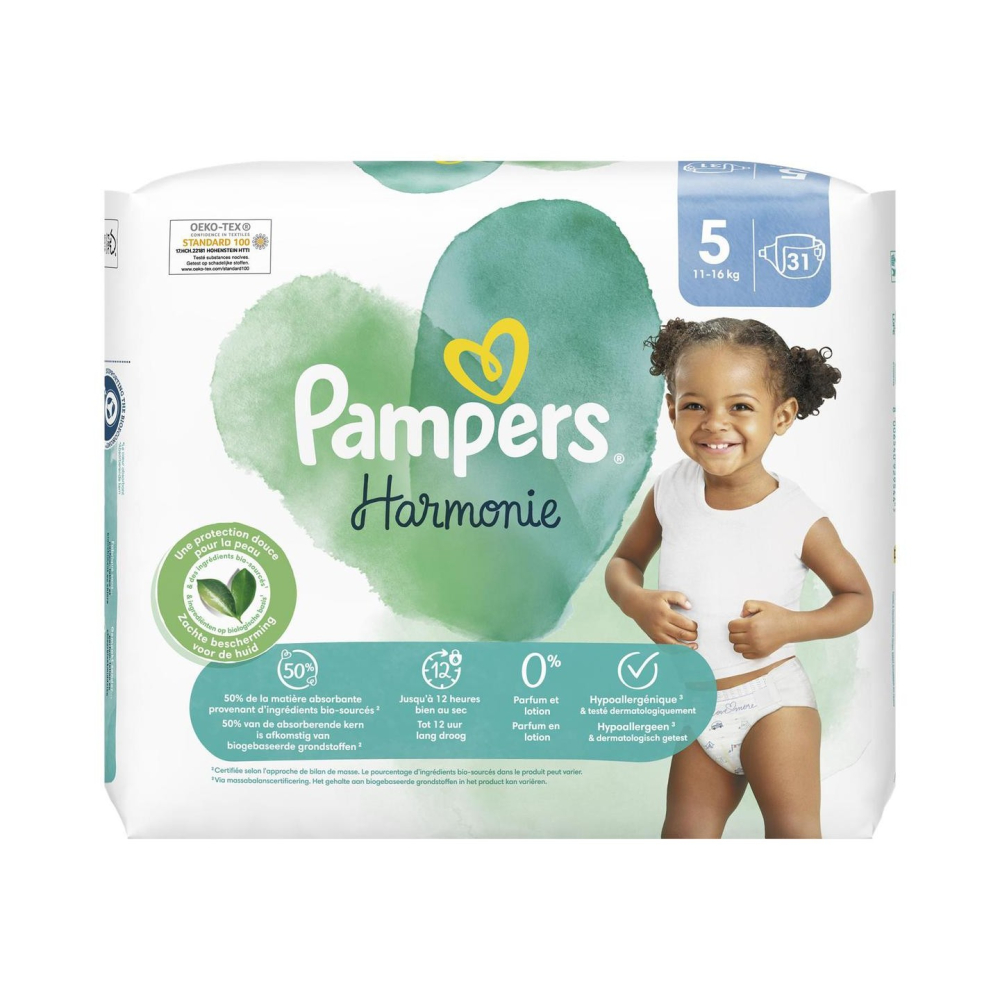 PAMPERS COUCHES BÉBÉ HARMONIE -TAILLE 5 - 31 COUCHES (11 -16KG )