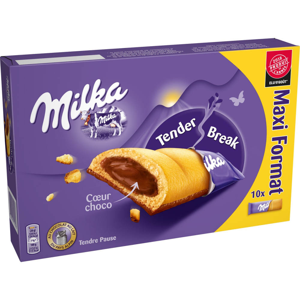 Chocolate filled tender break bars x10 260g - MILKA