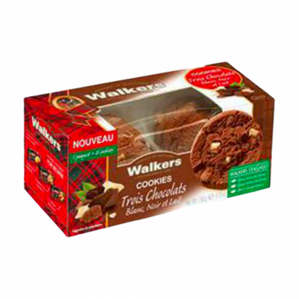 Walkers Cookies 3 Chocolats - Lait Noir & Blanc 150gr Cx12