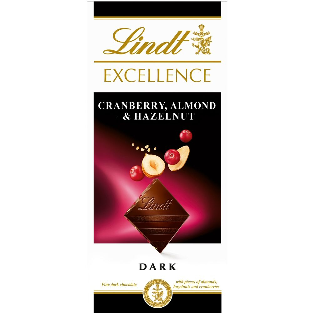 Tablette au chocolat noir Excellence Amande Noisette et Cranberry 100g - LINDT