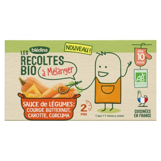 Repas de bébé dès 10mois sauce de légumes courge Butternut carotte & curcuma bio 2x150g - BLÉDINA