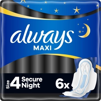 ALWAYS SERVIETTE HYGIÉNIQUE CLASSIQUE MAXI SÉCURISÉ NUIT 6PCS TAILLE 4