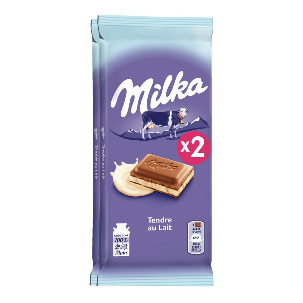 Grossiste Tablette de chocolat tendre au lait 2x100g MILKA