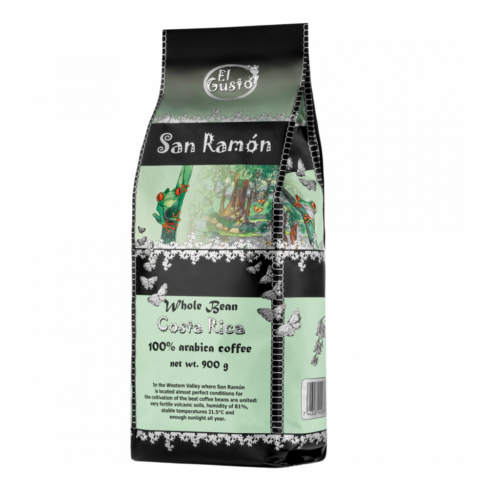 San Ramon Gourmet Whole Bean Roasted Coffee, El Gusto, 100% Arabica Coffee, Sun Dried, Washed Process, Medium Roast, Single Origin, Sca Score 84,  900g