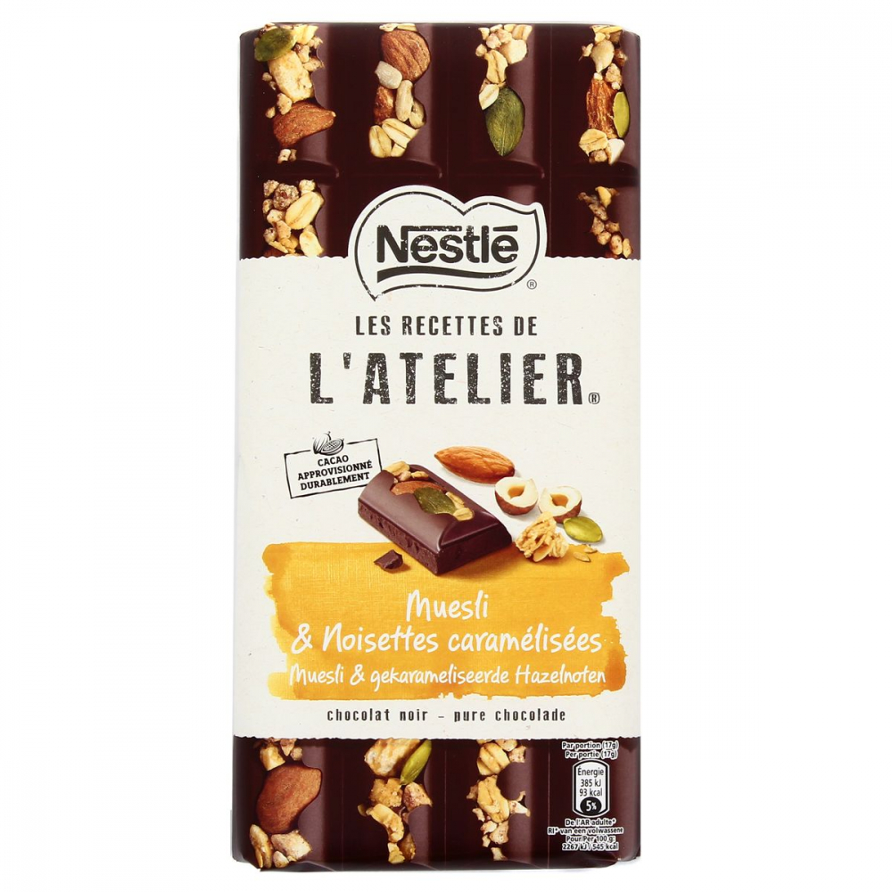 Barra de chocolate amargo muesli l'atelier 170g - NESTLÉ