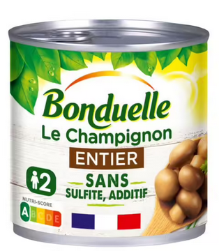 Champignons Entiers Sans Sulfite et Sans Additif; 230g -  BONDUELLE