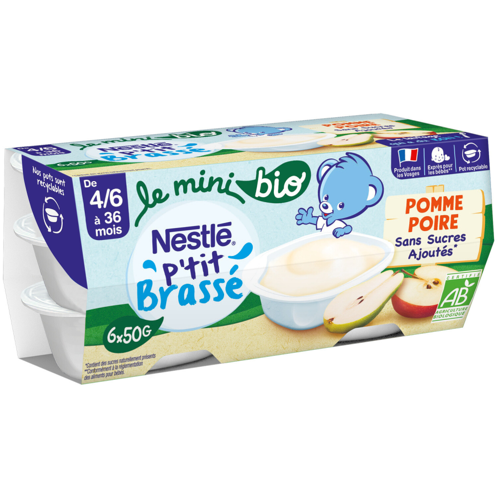 P'tit brewed organic apple pear without added sugar 6x50g - NESTLE