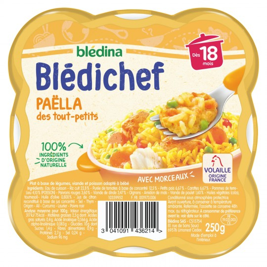Baby dish from 18 months paella for toddlers Blédichef 250g tray - BLÉDINA