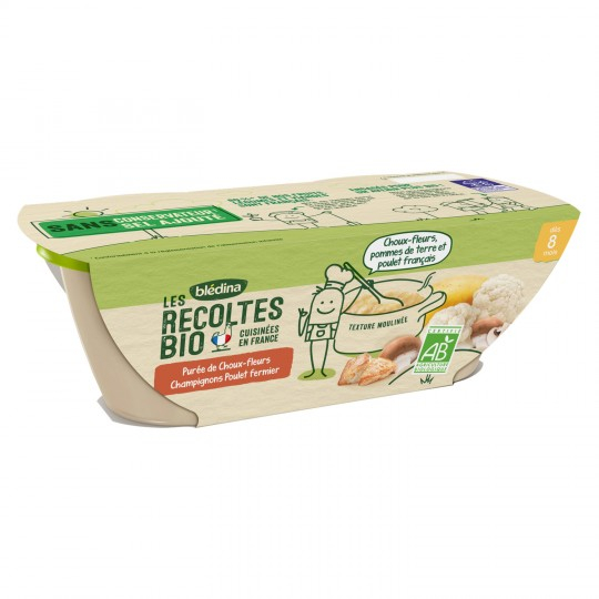 Plat bébé dès 8 mois purée Choux fleurs champignons & Poulet fermier Bio 2x200g - BLÉDINA