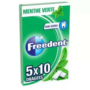 Kaugummi mit grüner Minze ohne Zucker; 5x10 gezuckerte Mandeln - FREEDENT