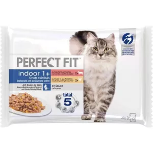 Sachets fraîcheur en sauce bœuf poulet pour chat stérilisé - 4x85g - PERFECT FIT