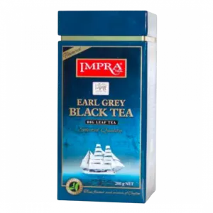 Impra, Black Tea, Flavoured Earl Grey âwith Natural Piecesâ Big Leaf,  200gx6, Square Metal Caddy