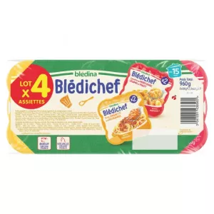 Babyschotel Vanaf 12 maanden Zoete Aardappel; Groenten; Kip en Spaghetti Bolognese Blédichef 4x960g - BLÉDINA