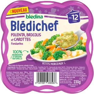 وجبات للأطفال من عمر 12 شهرًا Blédichef Polenta؛ بروكلي طري وجزر 230 جرام - BLEDINA