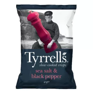 シーソルト＆クラックドペッパーポテトチップス、150g - TYRRELLS